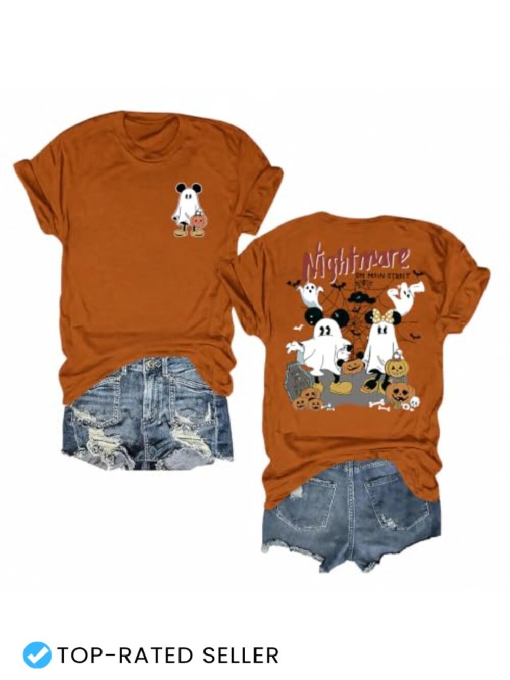 Women's Halloween Graphic Tee Short Sleeve Crew Neck Soft Cotton Blend